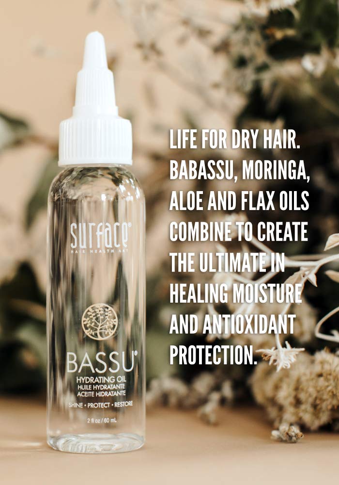 SURFACE Bassu oil pouring close-up showing silky texture and fast absorption benefit