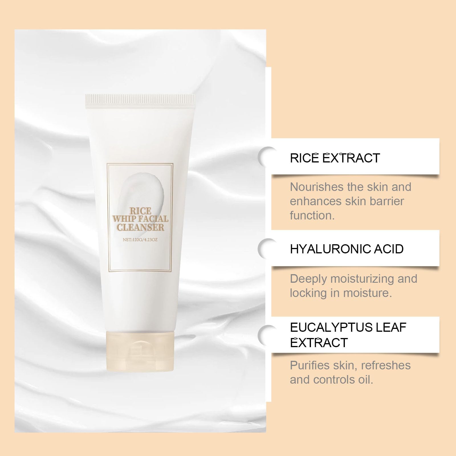 SURORAIN rice cleanser rich foam on palm demonstrating gentle effective cleansing