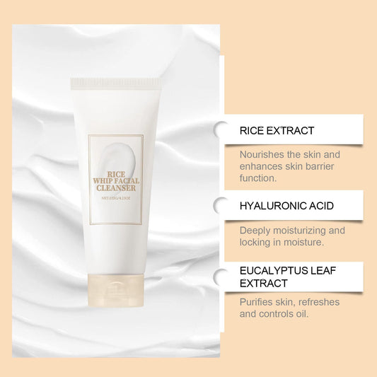 SURORAIN rice cleanser rich foam on palm demonstrating gentle effective cleansing