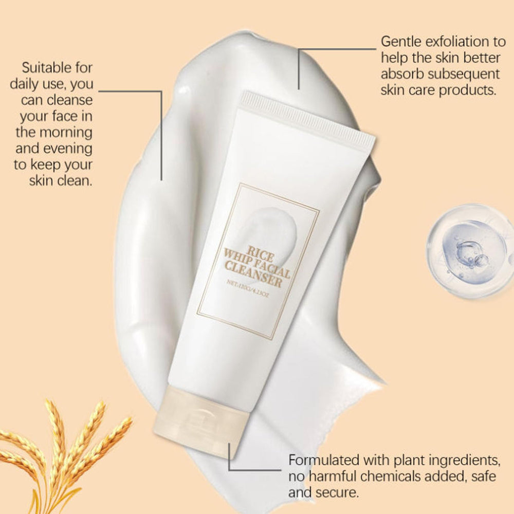 SURORAIN rice cleanser dispensed in hand illustrating easy lathering for daily use