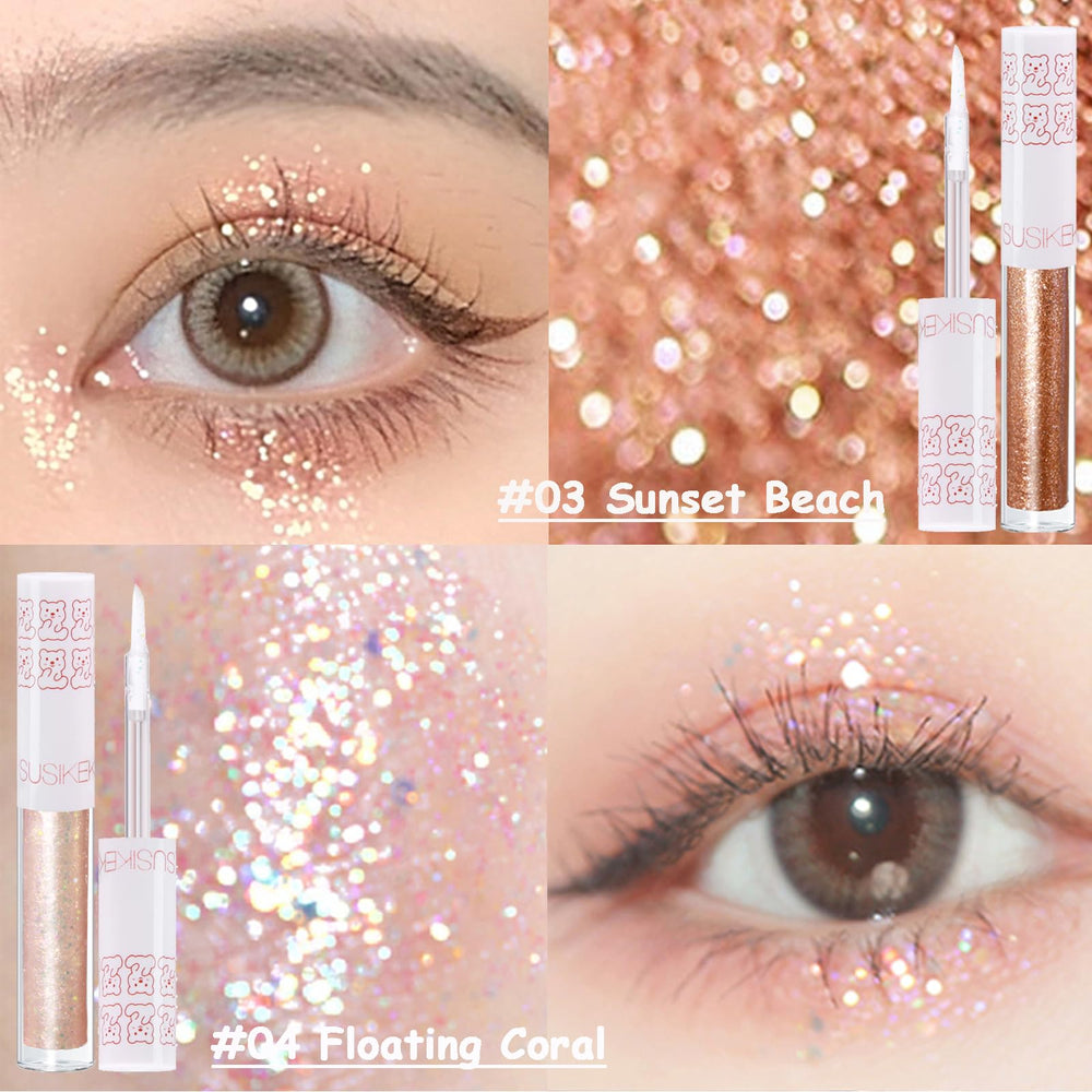 SUSIKEKI applied on eye in use showing quick-dry, transfer-resistant shimmer