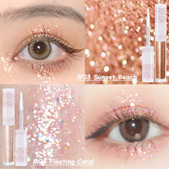 SUSIKEKI applied on eye in use showing quick-dry, transfer-resistant shimmer