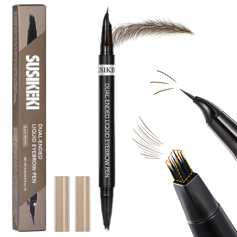 SUSIKEKI front view of dual-ended brow pen showing both caps and branding for convenience