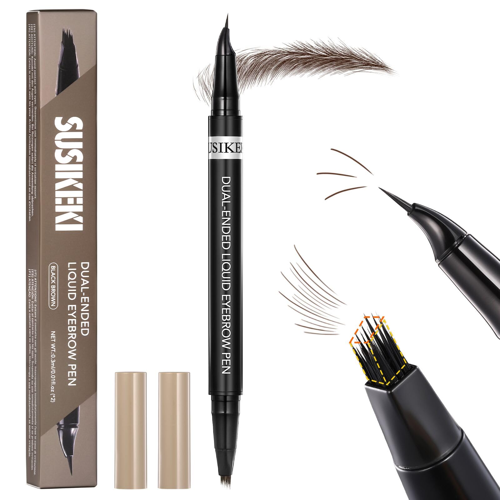 SUSIKEKI front packaging showing shade 03 dark brown and benefits