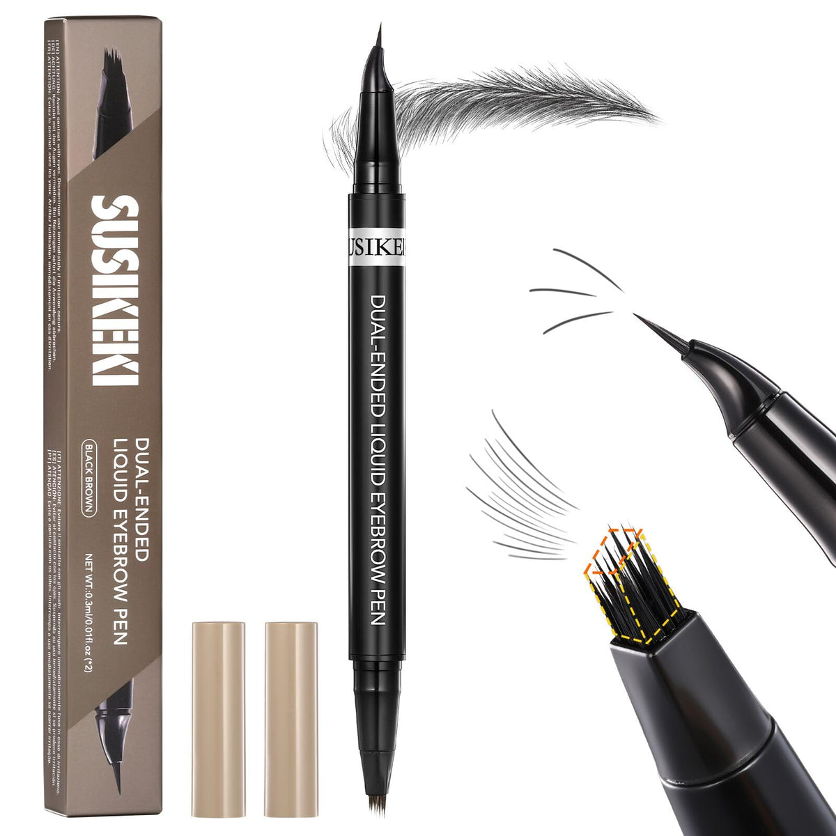SUSIKEKI front packaging showing dual-ended brow pen and benefits