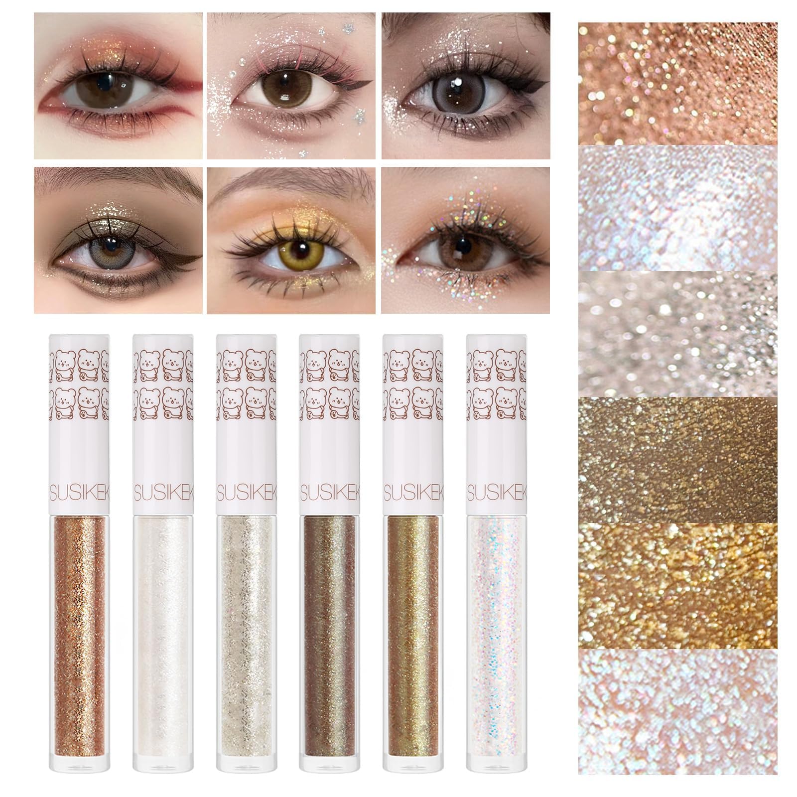SUSIKEKI front packaging showing six glitter tubes and clear labeling for gift-ready appeal
