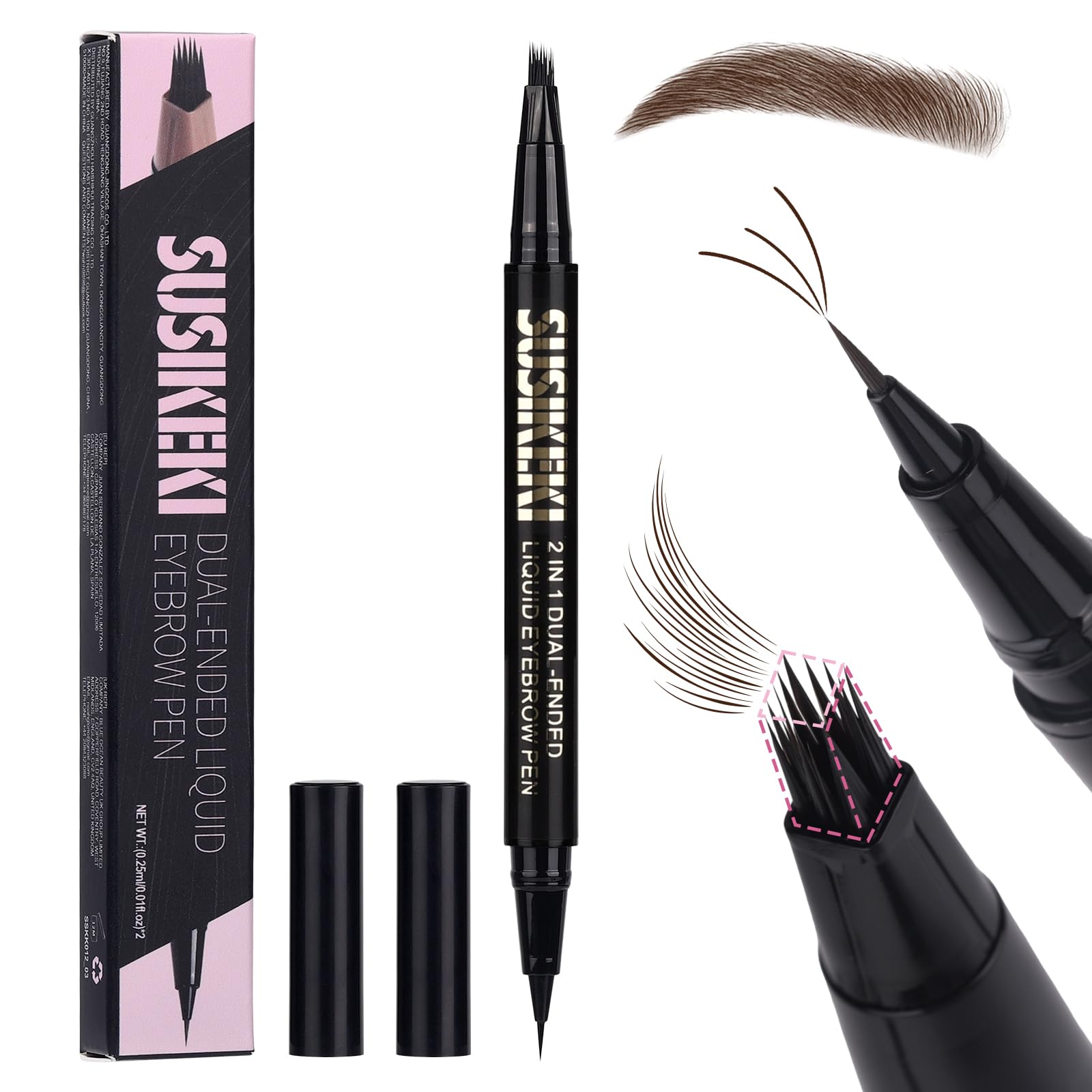 SUSIKEKI front packaging showing dual-ended brow pen and clear label for quick identification and travel convenience