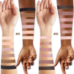 SUSIKEKI top-down closeup of pans revealing shimmer and matte texture, easy blending