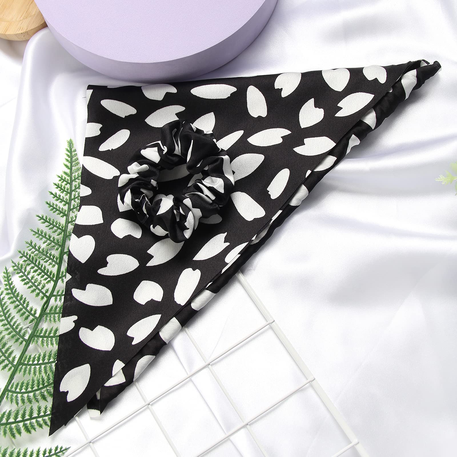 SUSULU close-up satin texture on black scrunchie, gentle on hair
