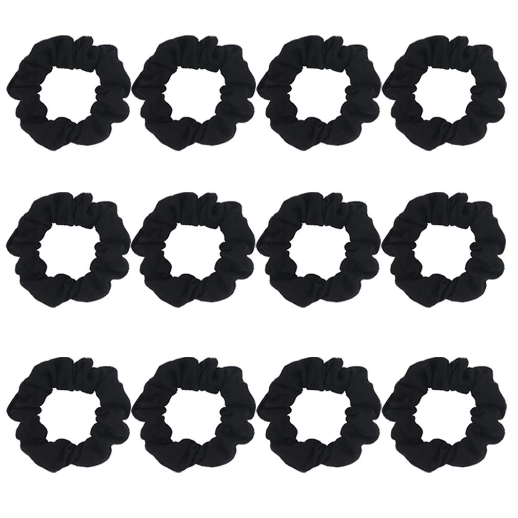 SUSULU front view pack of twelve black scrunchies shows neat storage benefit