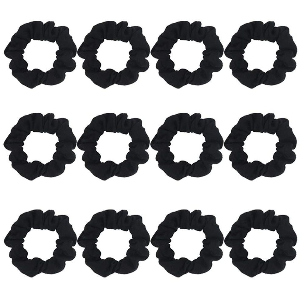 SUSULU front view pack of twelve black scrunchies shows neat storage benefit