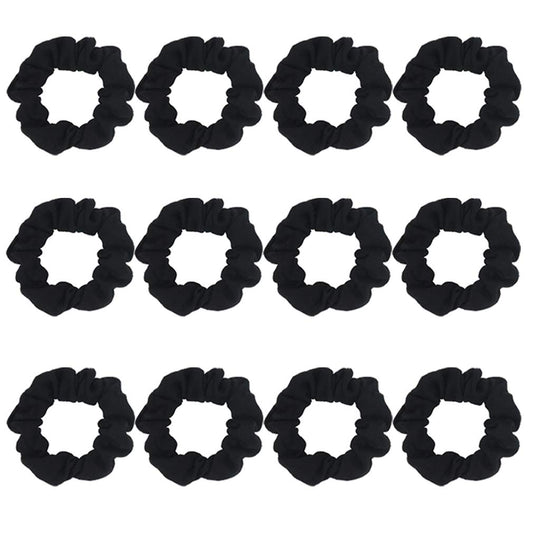 SUSULU front view pack of twelve black scrunchies shows neat storage benefit