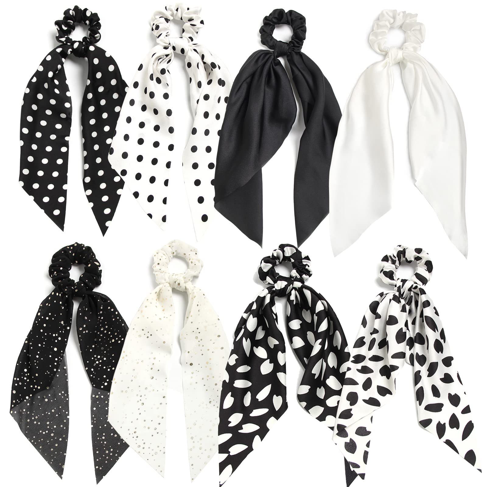 SUSULU front pack showing eight black and white scrunchies, versatile styling