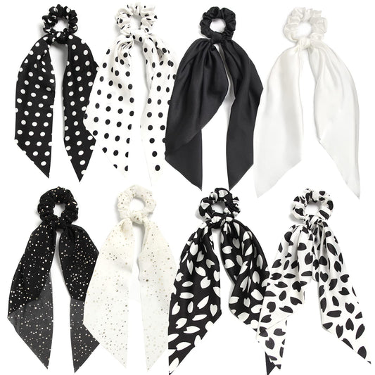 SUSULU front pack showing eight black and white scrunchies, versatile styling