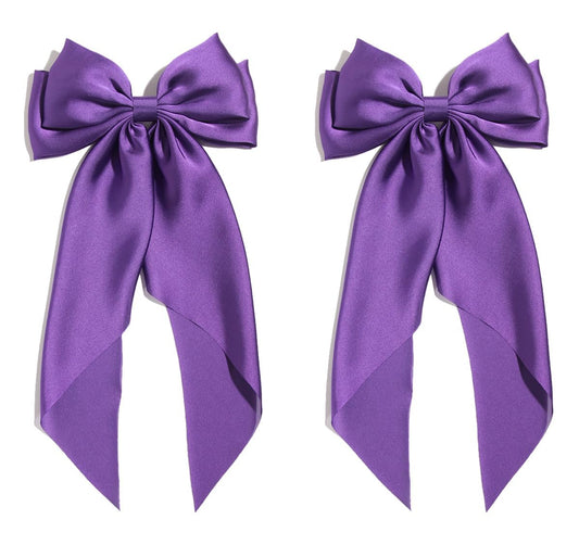 SUSULU purple bow clip front view shows elegant satin and secure metal hold