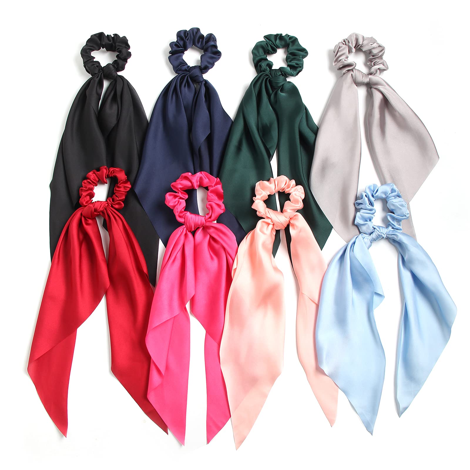 SUSULU front view of eight-pack scrunchies showing colors and packaging benefit fast selection