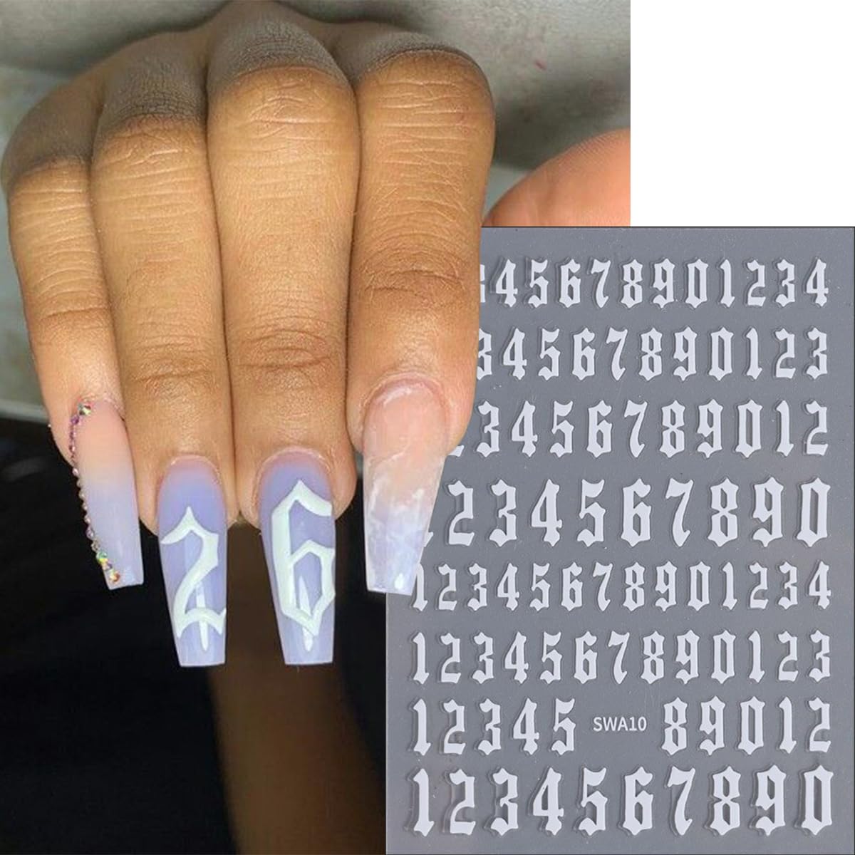 Sutaozhi tweezers placing a number decal on nail for precise, clean application