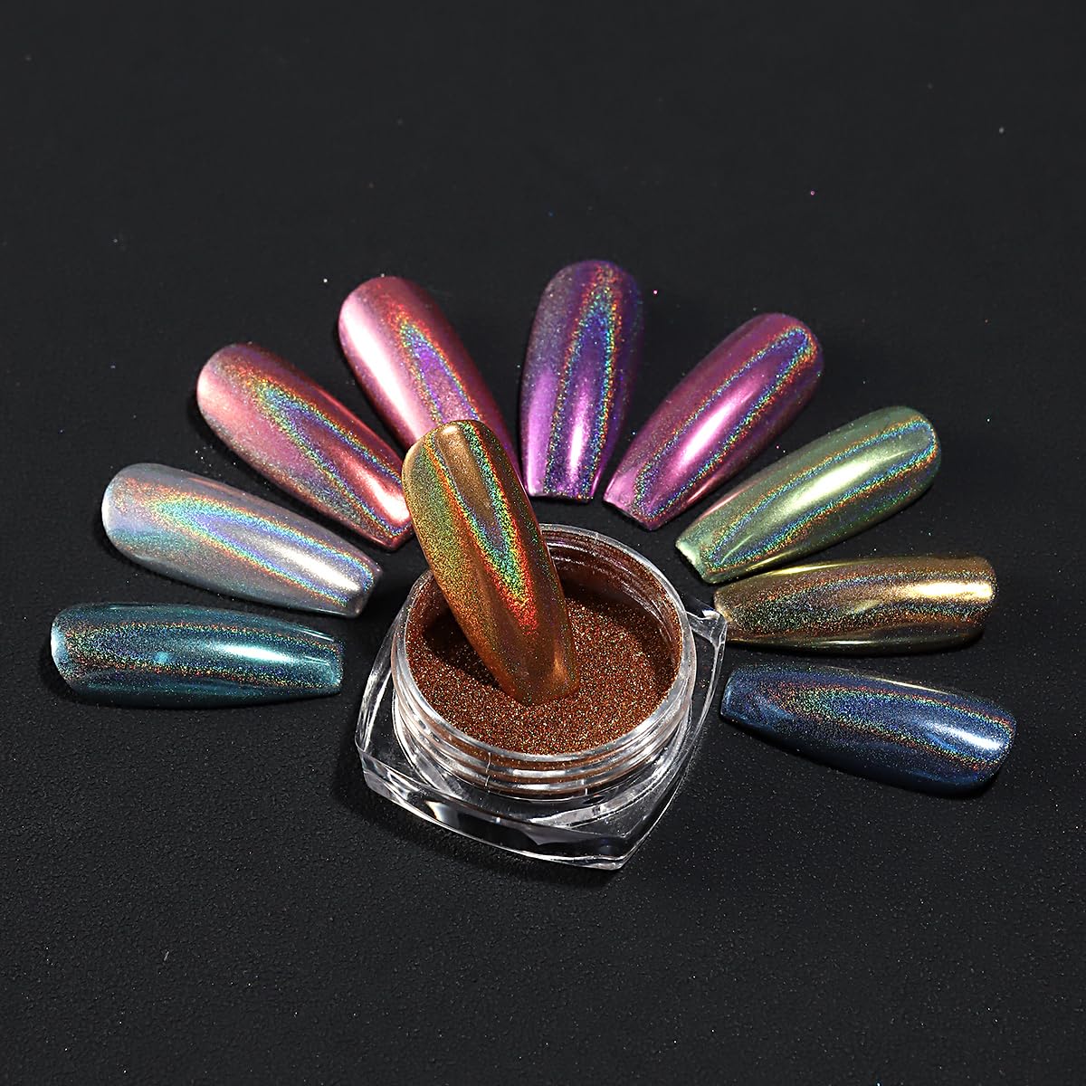 SUTOKAKA double-ended sponge applying pigment demonstrating easy mirror chrome results