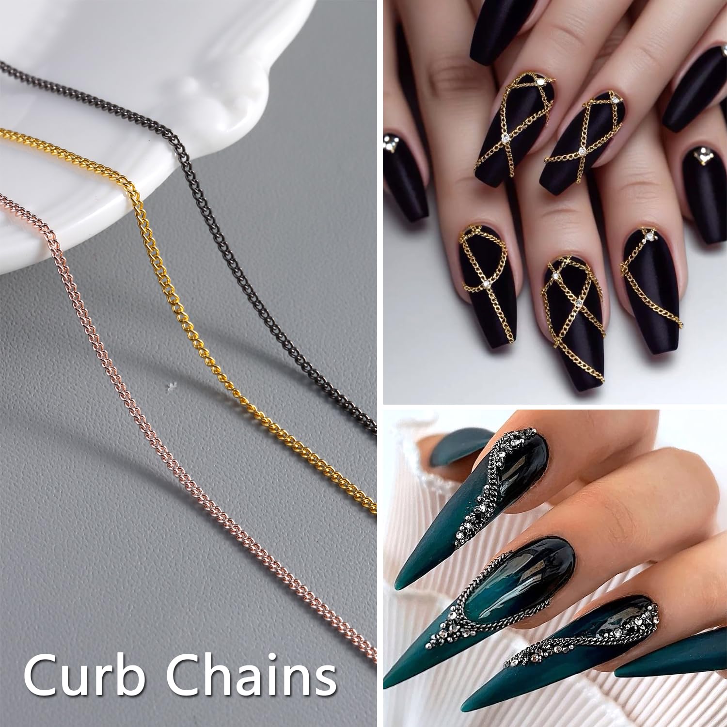 SUTOKAKA chains combined with rhinestones illustrating mixed-media creativity