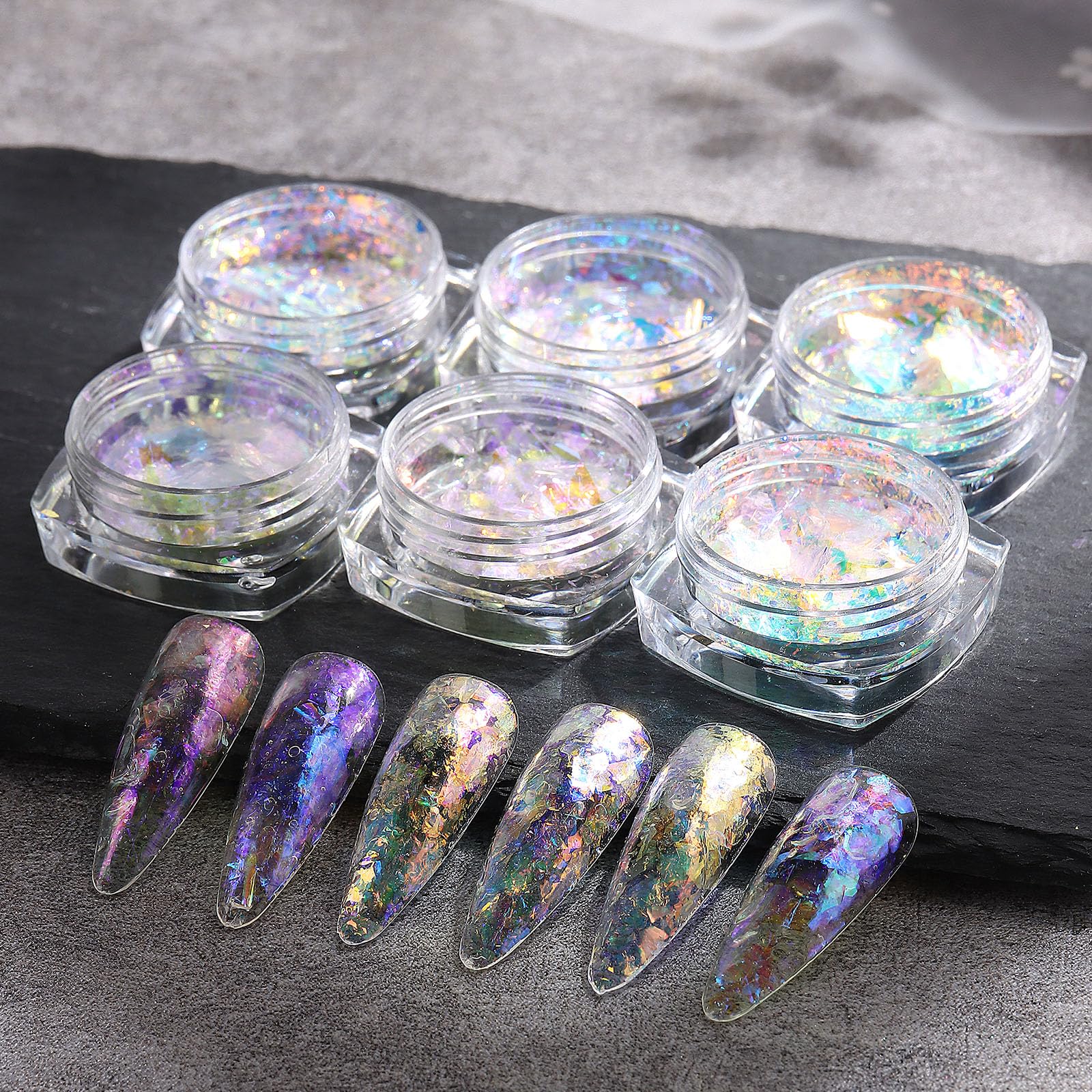 SUTOKAKA close-up of ultra-thin flakes highlighting delicate texture and intense shimmer