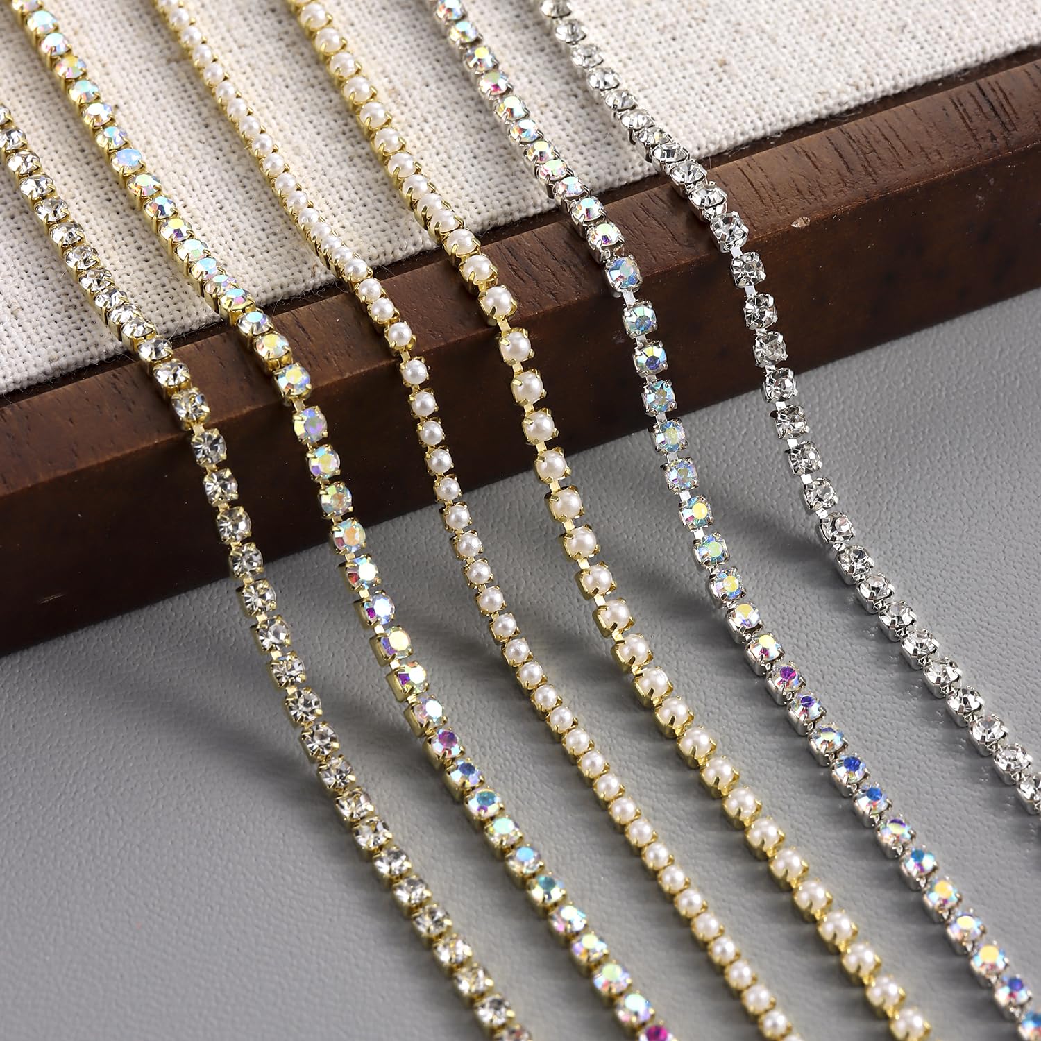 SUTOKAKA diamond and pearl chain macro showing embellishment detail for luxe accents