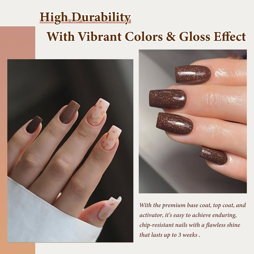 SUTOKAKA finished manicure with nude pink glitter nails showing glossy, durable results