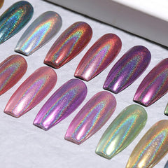 SUTOKAKA finished nails over black base showing dramatic holo shift and high contrast