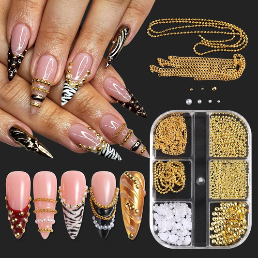 SUTOKAKA grid box showing six compartments and mixed nail charms for variety