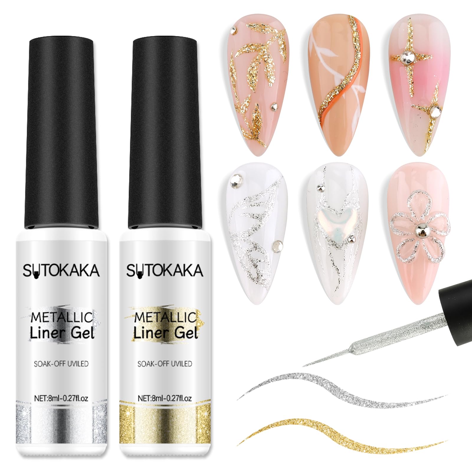 SUTOKAKA front packaging showing two glitter liner bottles and labels for quick identification