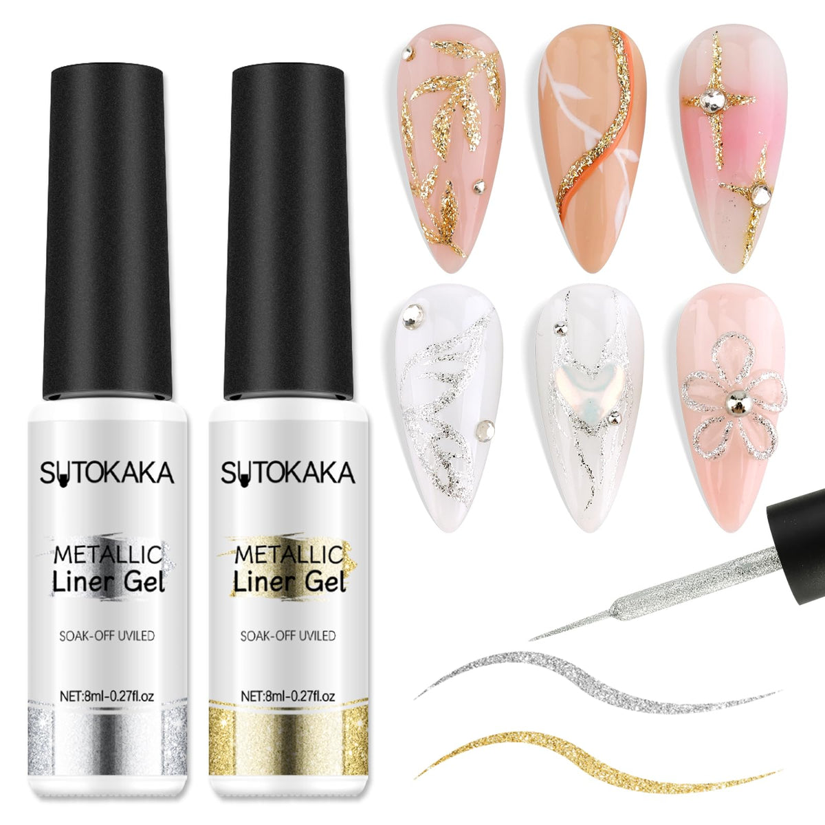 SUTOKAKA front packaging showing two glitter liner bottles and labels for quick identification