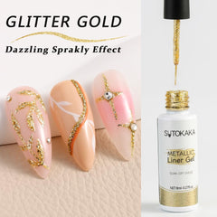 SUTOKAKA gold glitter swatch on nail tip illustrating warm reflective shimmer