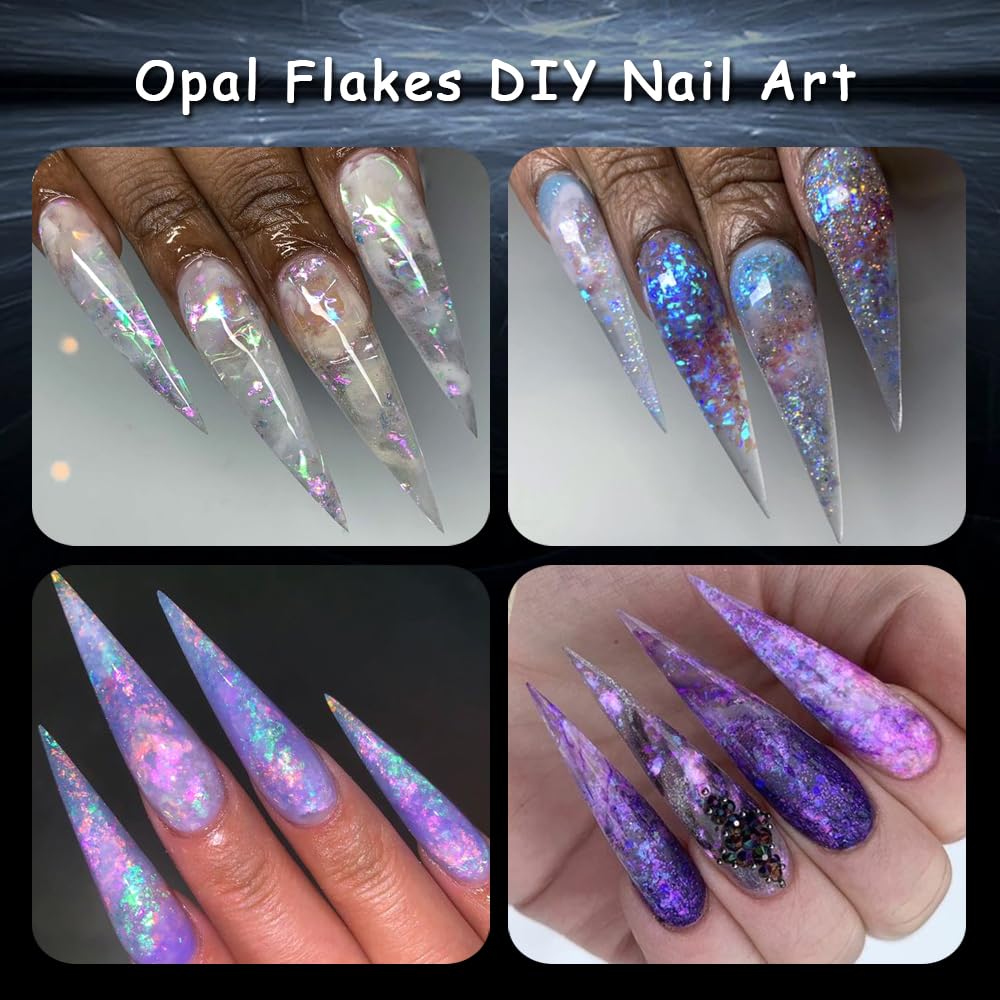 SUTOKAKA flakes applied on gel nails showing multidimensional shine and salon-quality finish