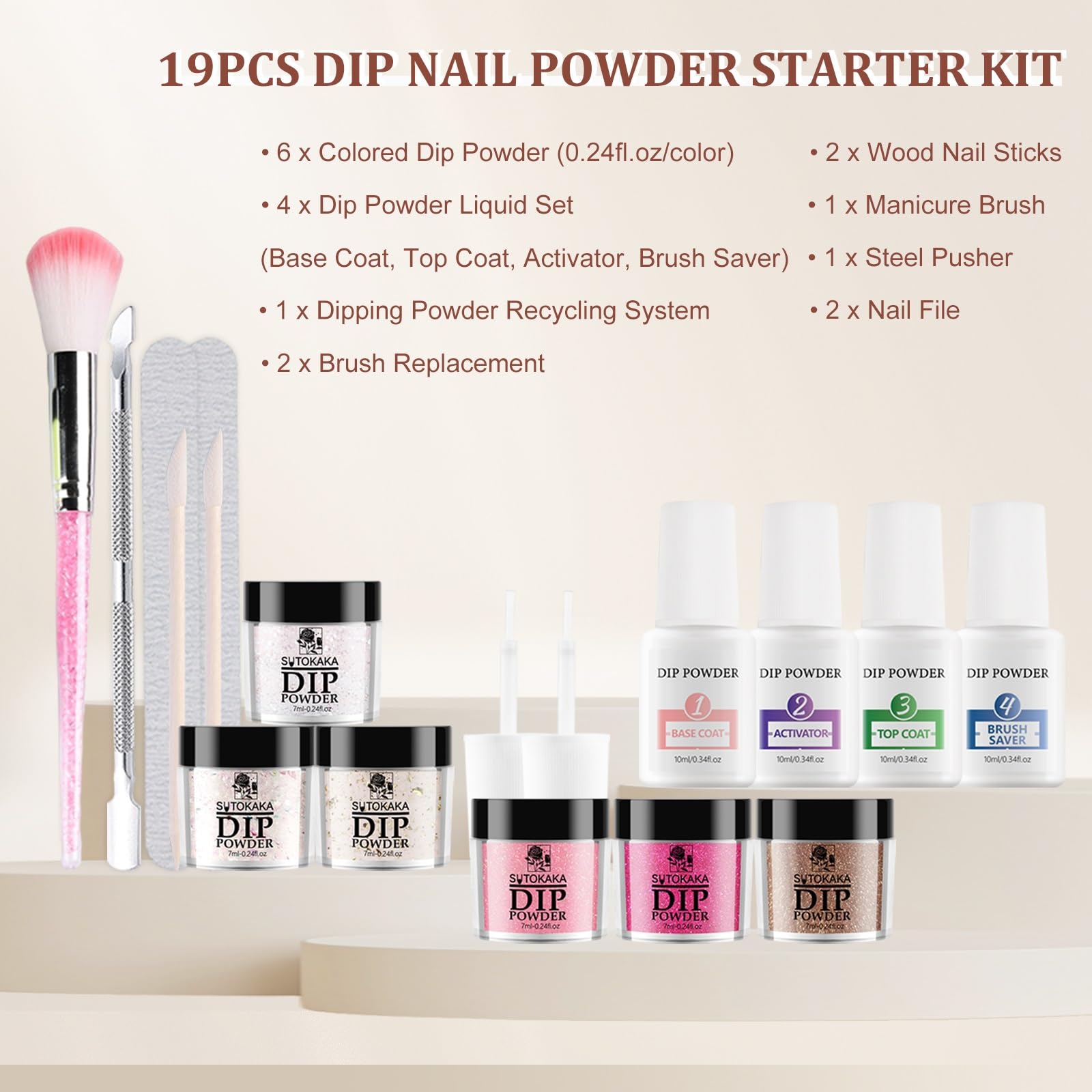 SUTOKAKA kit shown next to a hand for size scale emphasizing kit capacity for multiple manicures