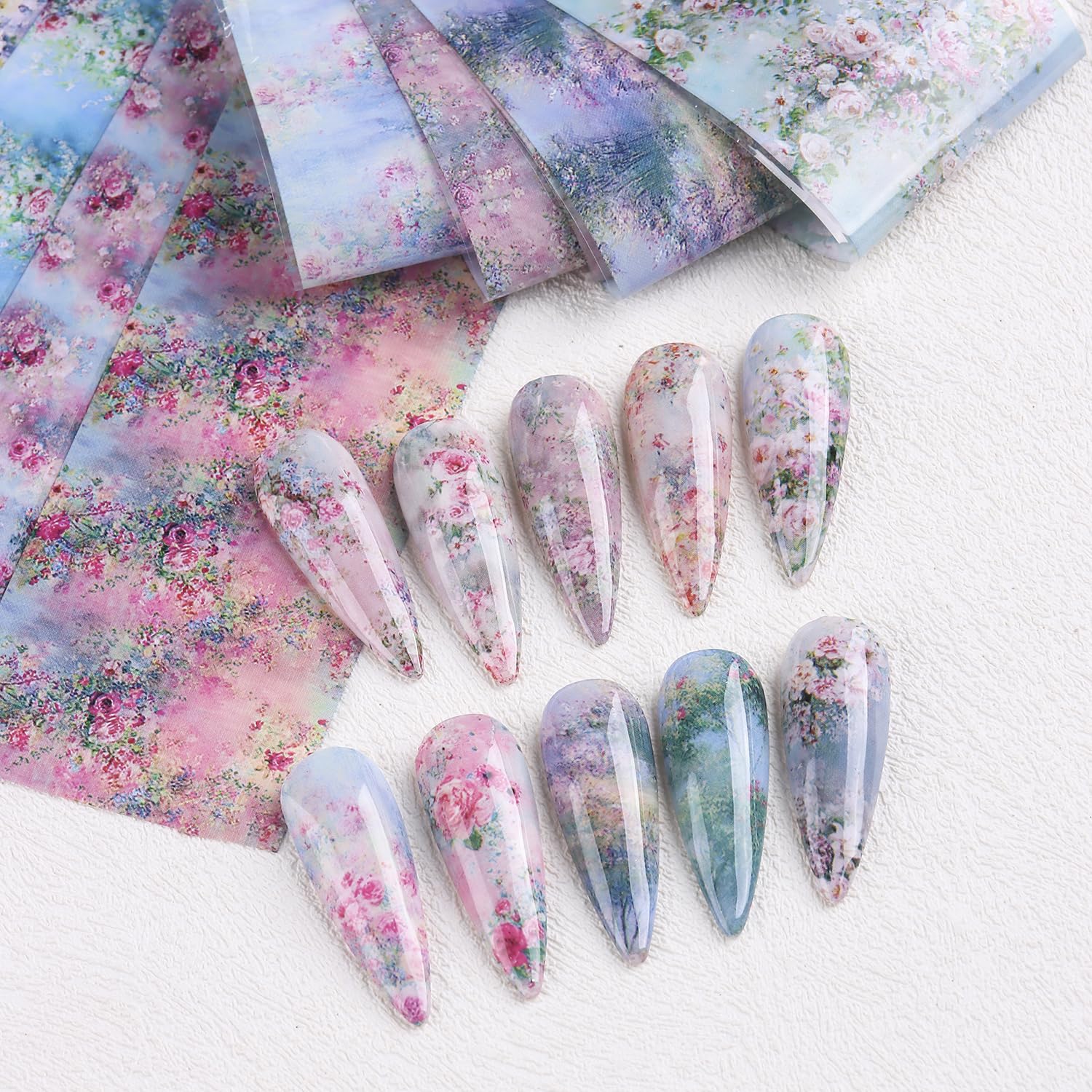 SUTOKAKA variety layout flatlay presenting ten different floral colorways for mix-and-match