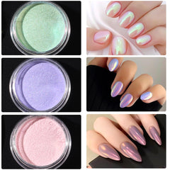 SUTOZMIWE before and after nails showing dramatic metallic mirror transformation