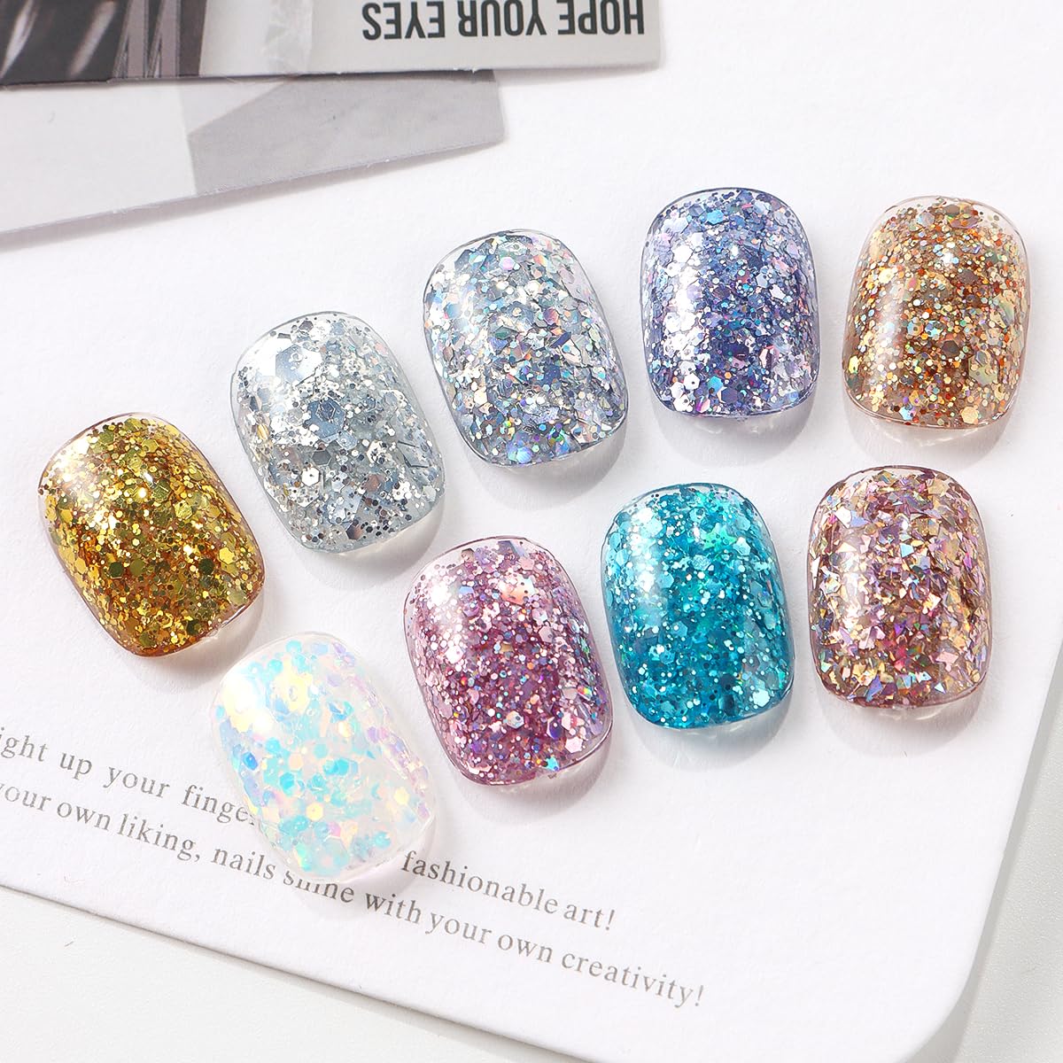 Cured manicure using SUTOZMIWE gels with high-gloss finish highlighting durable sparkle