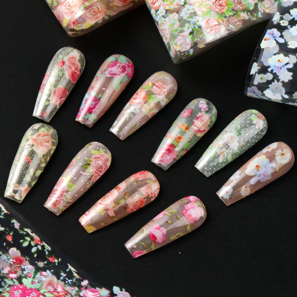 SUTOZMIWE layout of ten unique floral rolls showing pattern variety