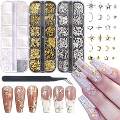 SUTOZMIWE front packaging showing full star moon nail kit and components benefit easy selection