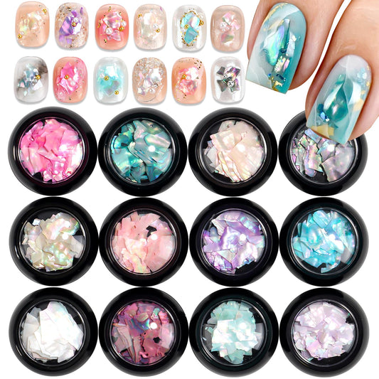 SUTOZMIWE front packaging showing all 12 jars and colorful shells, inspiring creative manicures