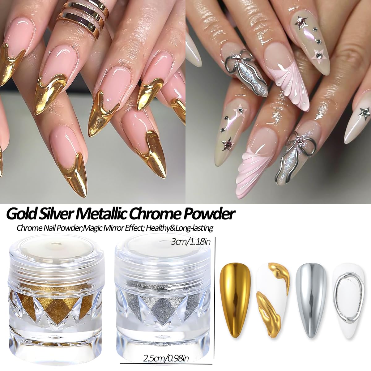 SUTOZMIWE gold chrome nail close-up showing mirror finish and high gloss