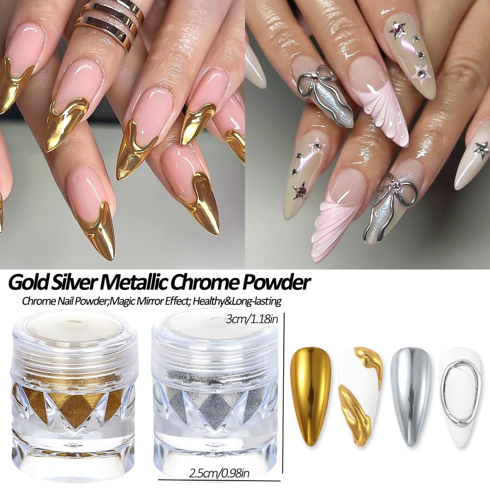SUTOZMIWE gold chrome nail close-up showing mirror finish and high gloss