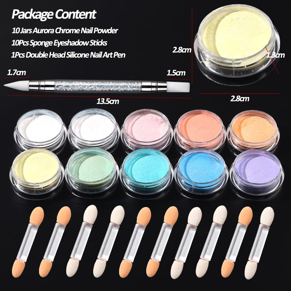 SUTOZMIWE opened jar close-up showing ultra-fine mermaid chrome powder, precise coverage