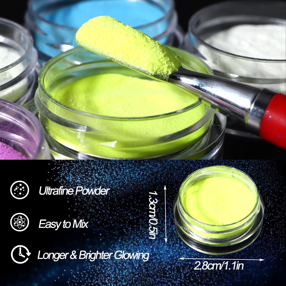 SUTOZMIWE powder spread on a glossy topcoat demonstrating easy application and shine
