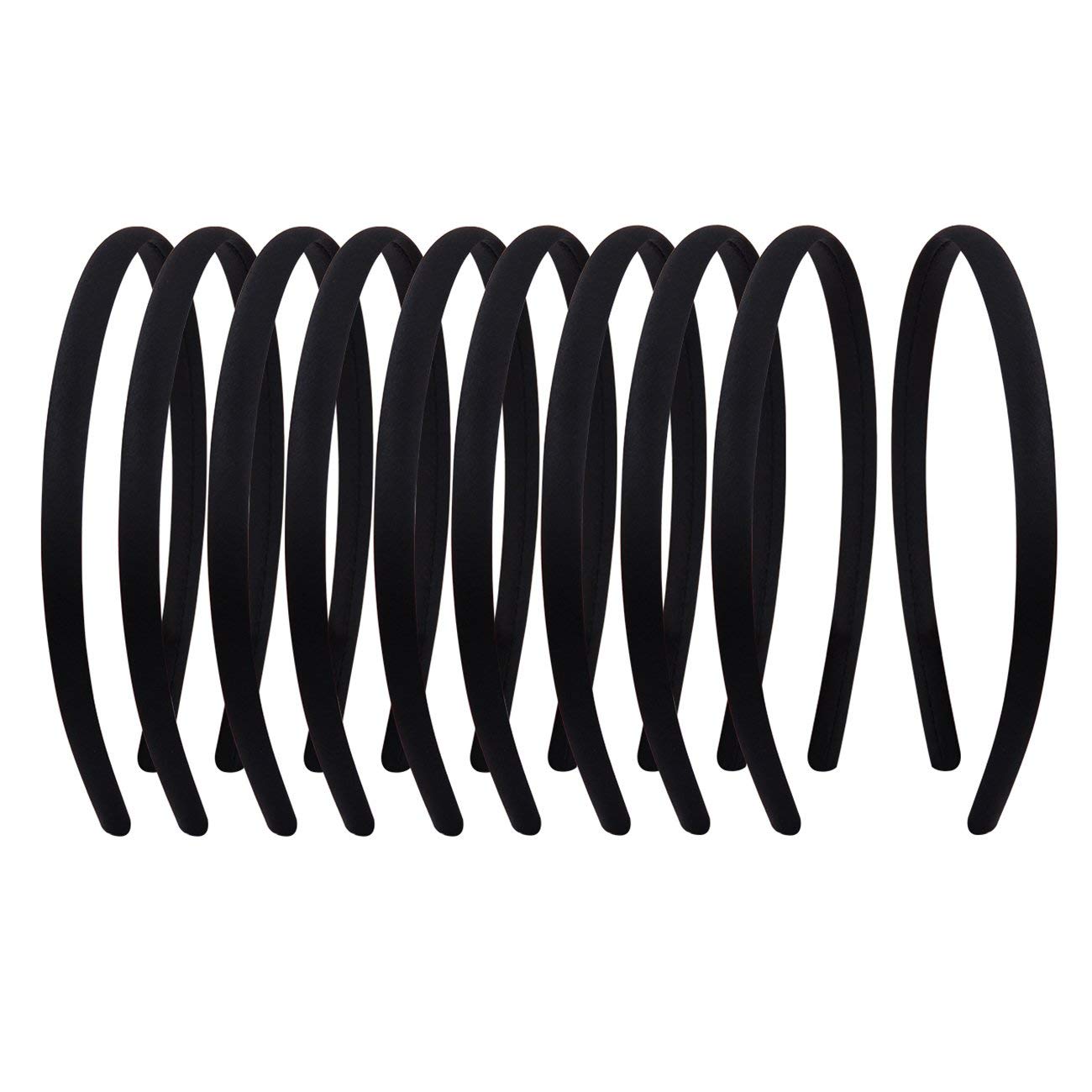 Suyegirl front pack of twenty black satin headbands showing value