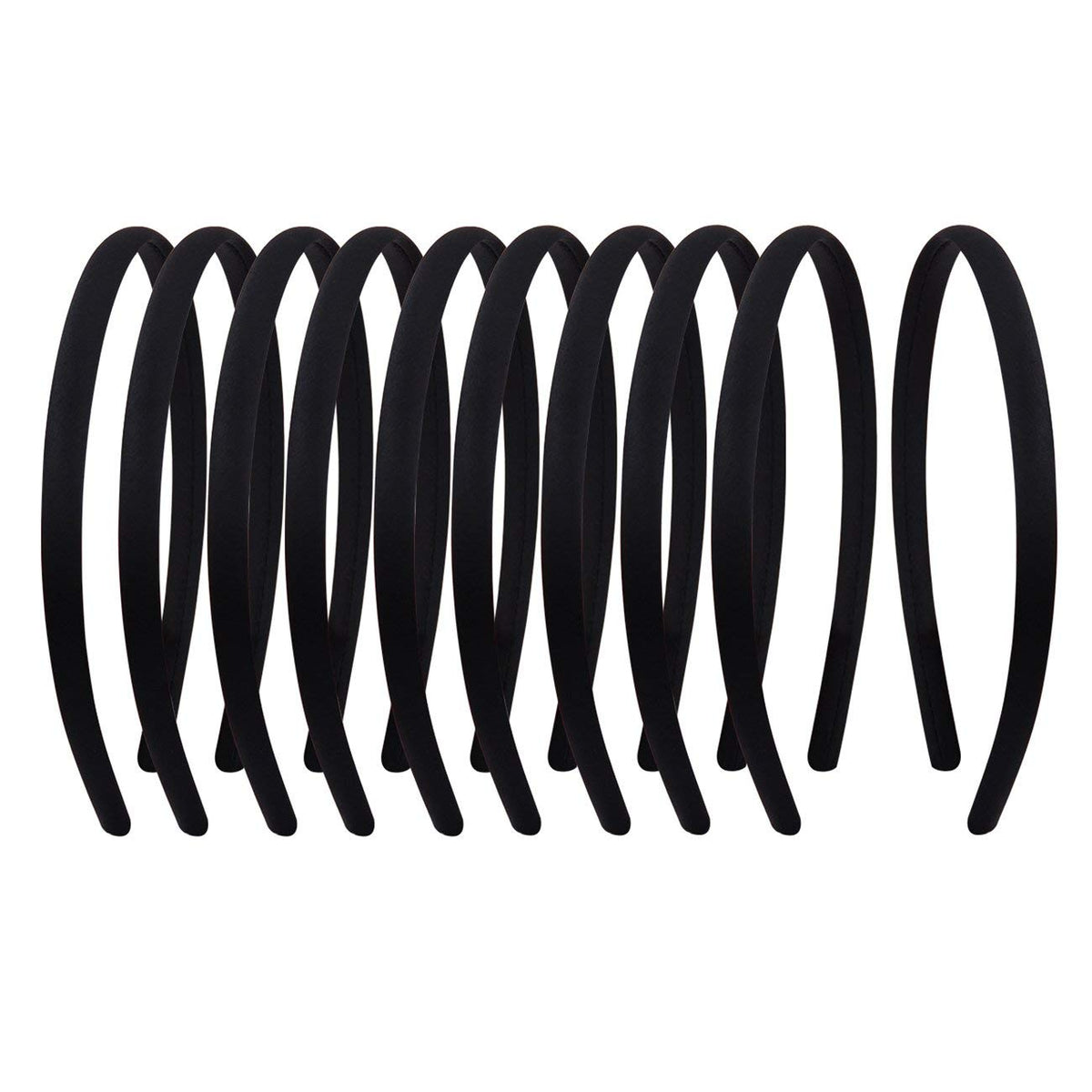 Suyegirl front pack of twenty black satin headbands showing value