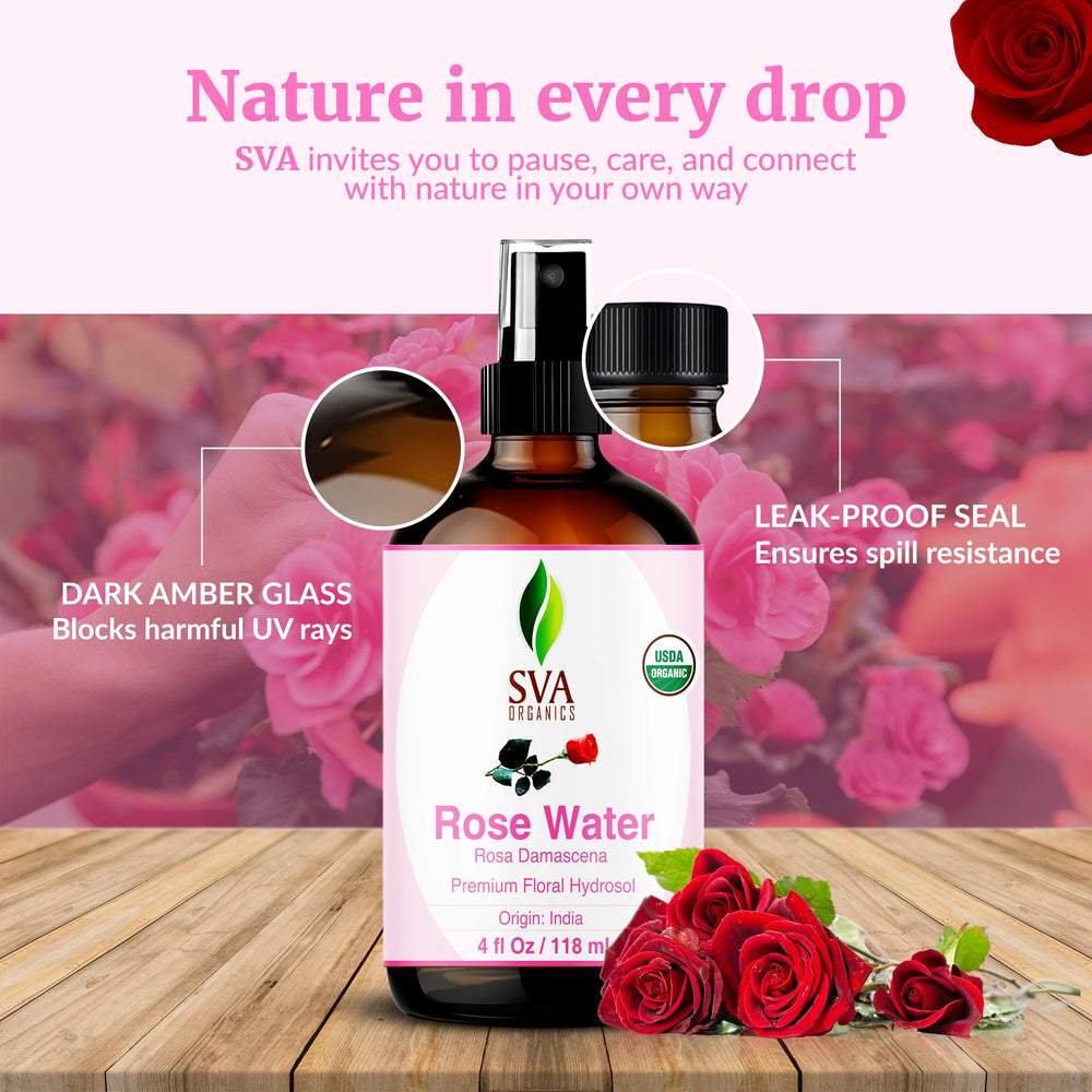 SVA ORGANICS bottle beside a ruler showing 4oz travel-friendly size