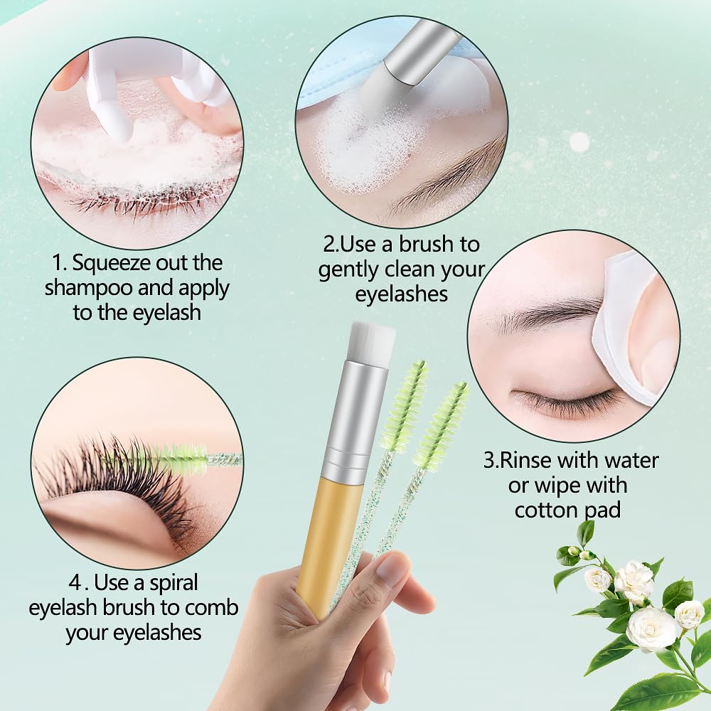 SVECKE three cleaning brushes beside bottle for precise lash cleaning