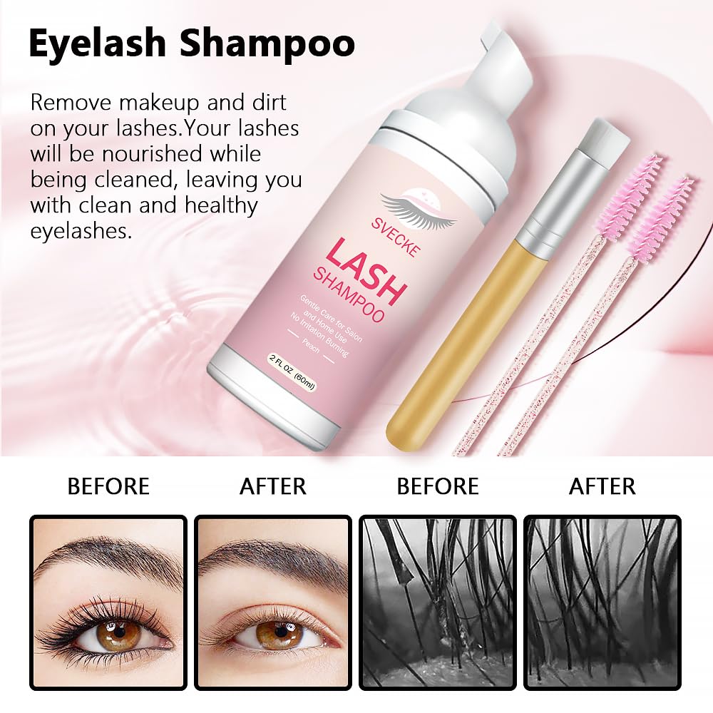 SVECKE cleansing in use on eyelash extensions demonstrating gentle cleaning benefit