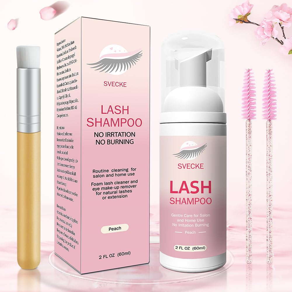 SVECKE bottle on vanity with brushes depicting professional home-lash care