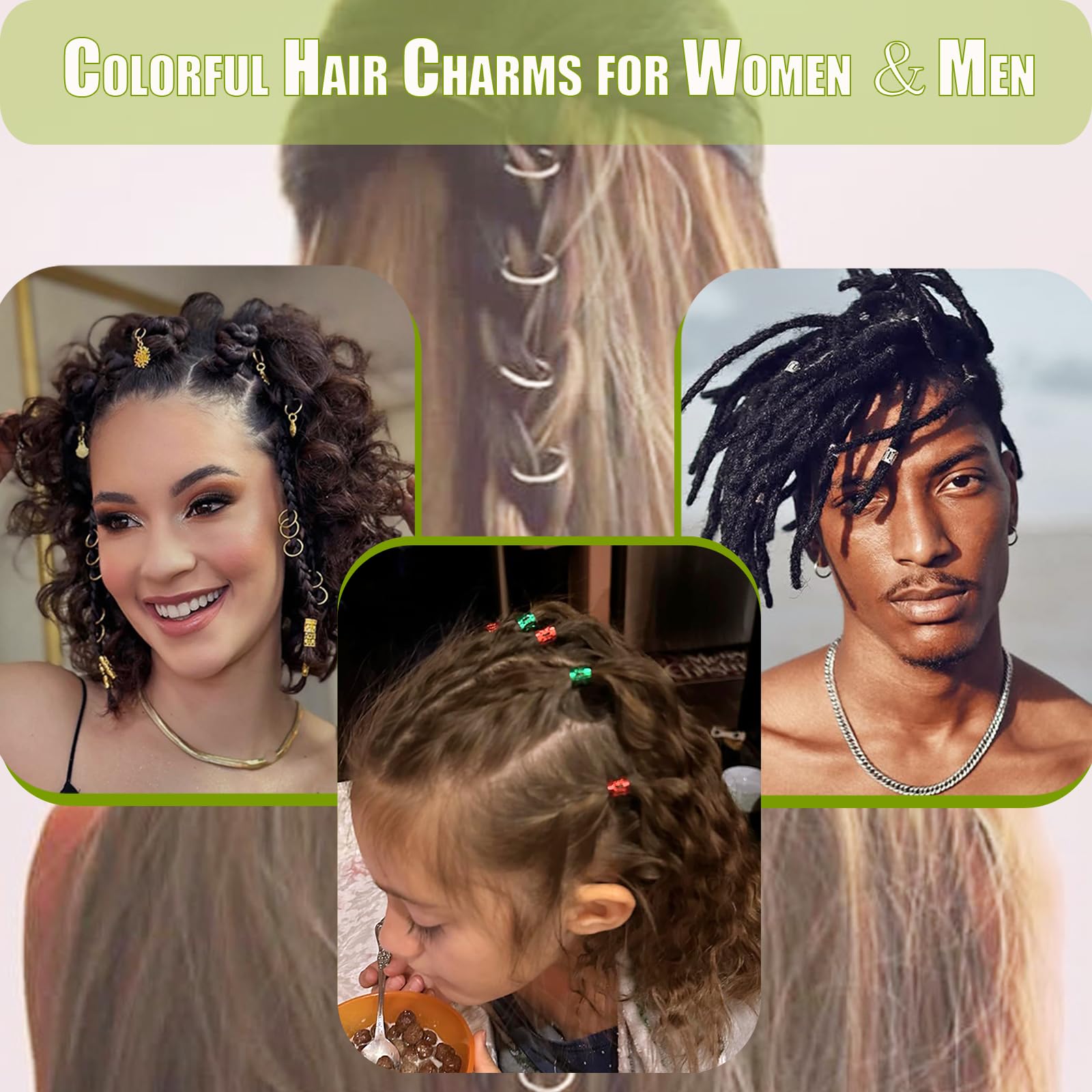 SVNMU hair charms clipped into box braids, adding colorful accents for everyday looks